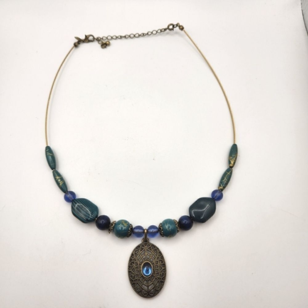 Unbranded Elegant Blue Beaded Pendant Necklace Fashion Jewlery